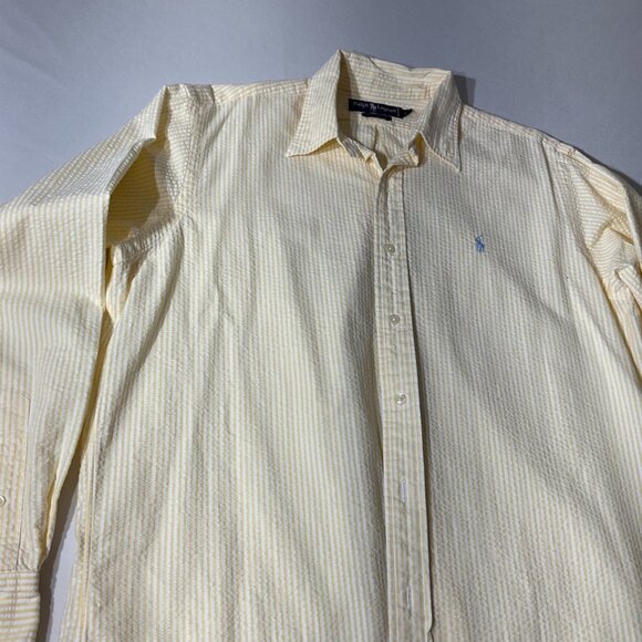 Ralph Lauren Mens Yellow & White Striped Button-Up Shirt L 100% Cotton - Picture 2 of 8